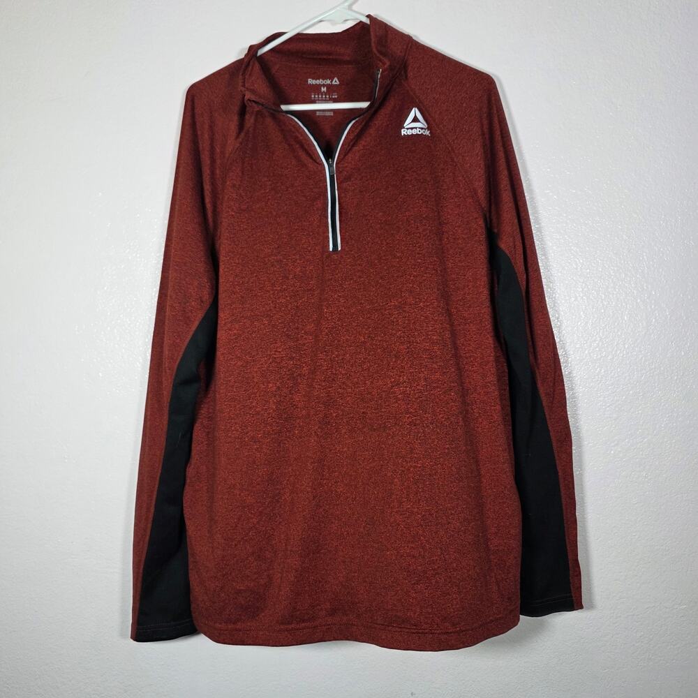 Reebok Quarter Zip Performance Pullover Heathered Burgundy Men M